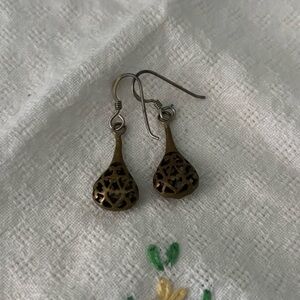 Vintage hollow copper toned drop earrings
